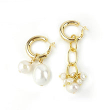 Load image into Gallery viewer, Asymmetrical Cross Pearls Silver Earrings