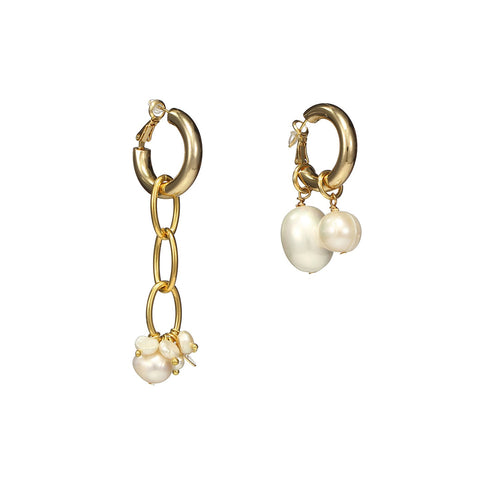 Wholesale Asymmetrical Cross Pearls Silver Earrings
