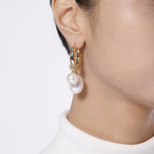 Load image into Gallery viewer, Discount Handmade Asymmetrical Cross Pearls Silver Earrings