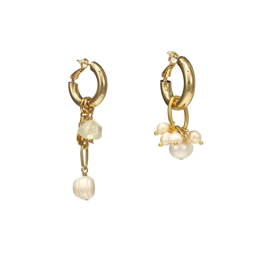 Wholesale Mismatched Citrine Pearls Cross Earrings
