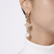 Load image into Gallery viewer, Discount Handmade Mismatched Citrine Pearls Cross Earrings