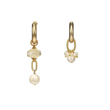 Load image into Gallery viewer, Mismatched Citrine Pearls Cross Earrings