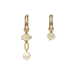 Mismatched Citrine Pearls Cross Earrings