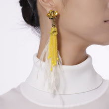 Load image into Gallery viewer, Best Handmade Yellow Ostrich Feather Earrings