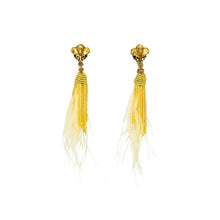Load image into Gallery viewer, Discount Handmade Yellow Ostrich Feather Earrings