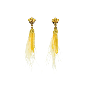 Discount Handmade Yellow Ostrich Feather Earrings