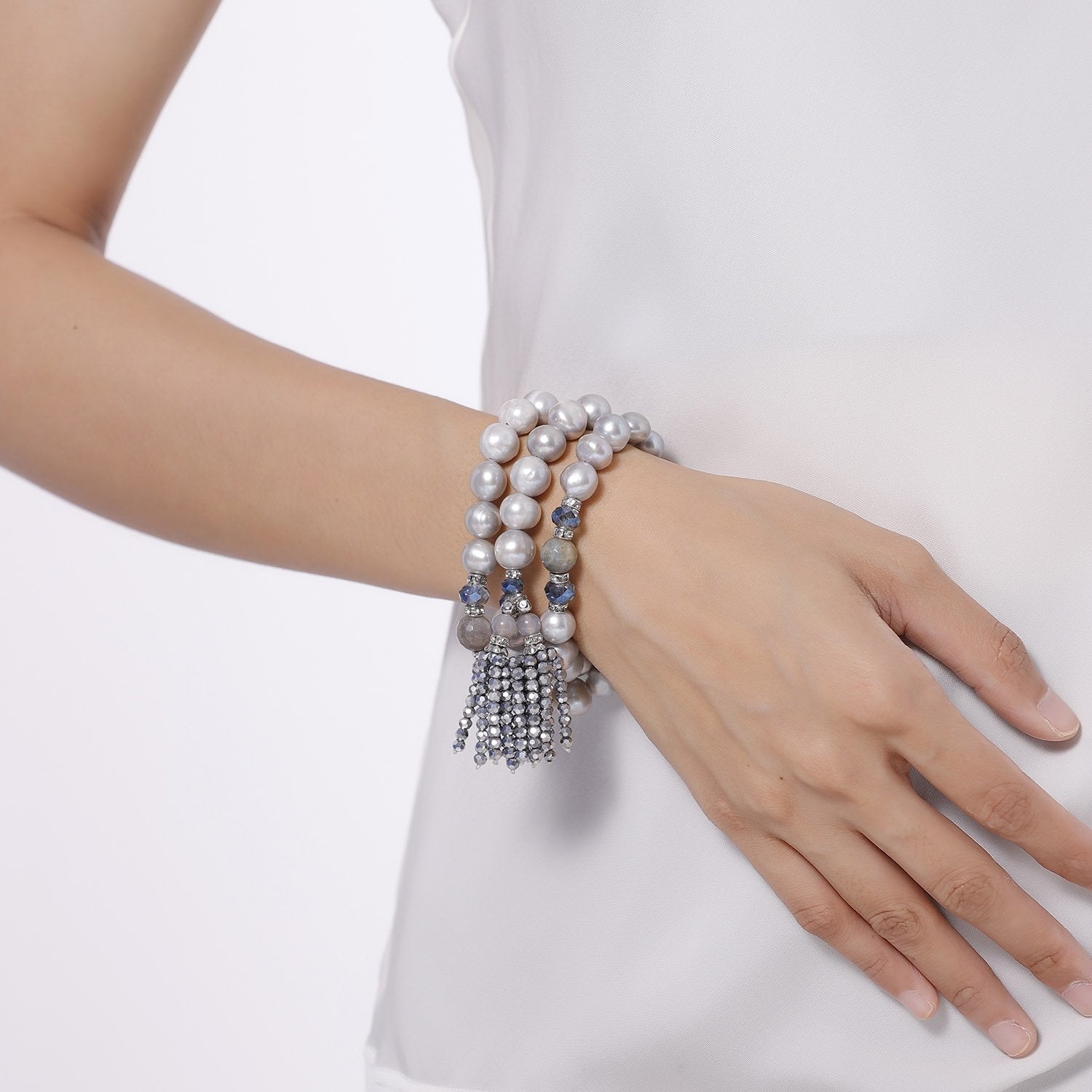 Custom Natural Pearl Stretchy Handmade Necklace and Bracelet