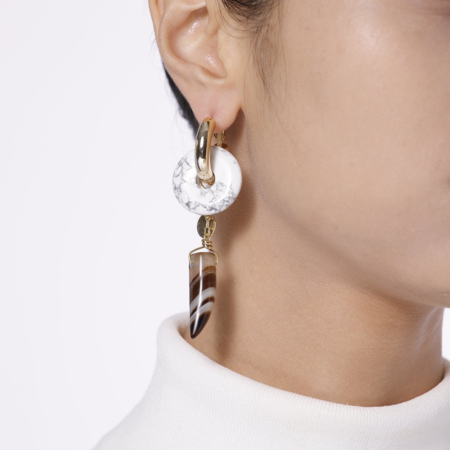 Wholesale Jewelry Supply Company Wholesale Agate Howlite Disc Mismatched Drop Earrings