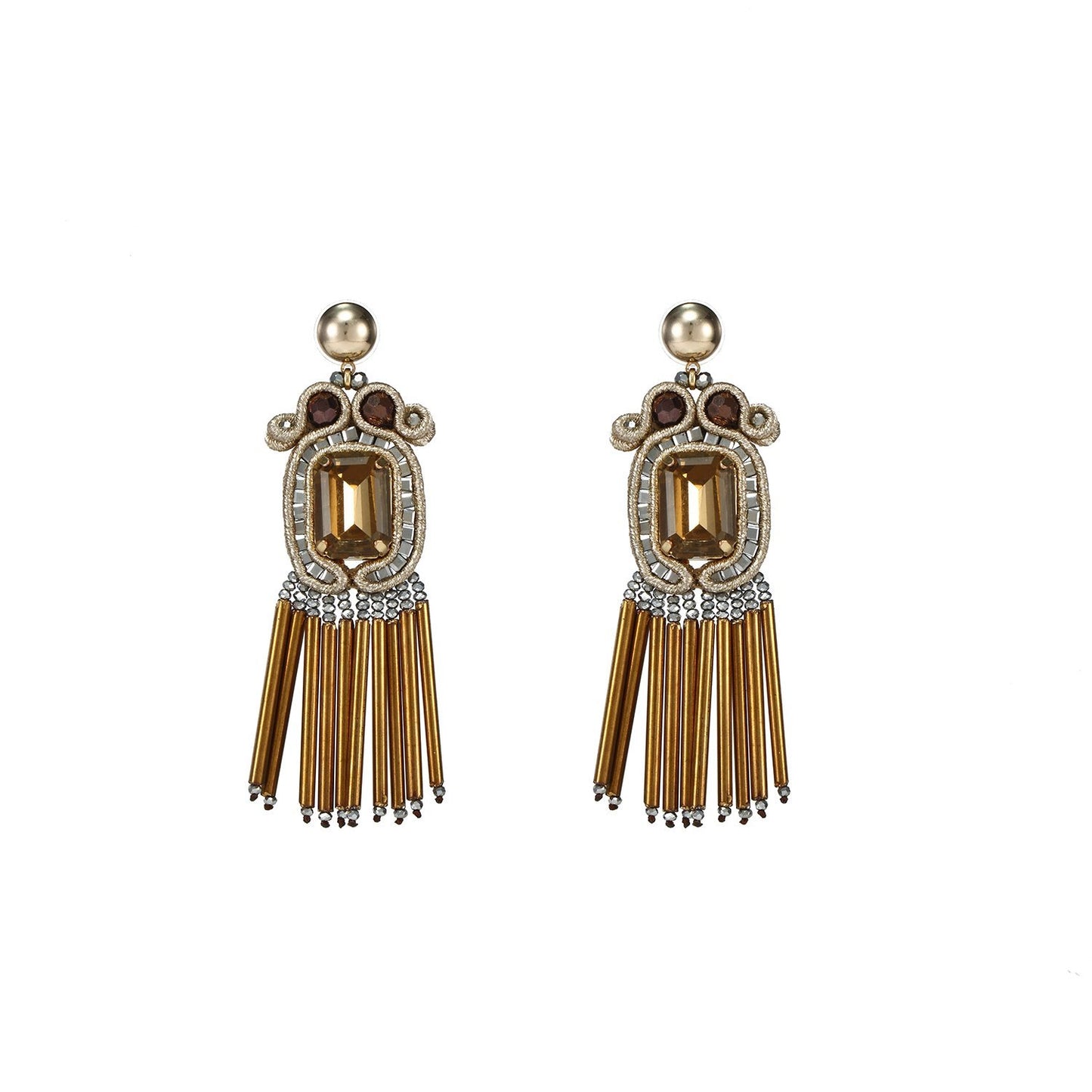 Wholesale Soutache Handmade Drop Earrings With Glass Tube Fringe Custom Bijoux