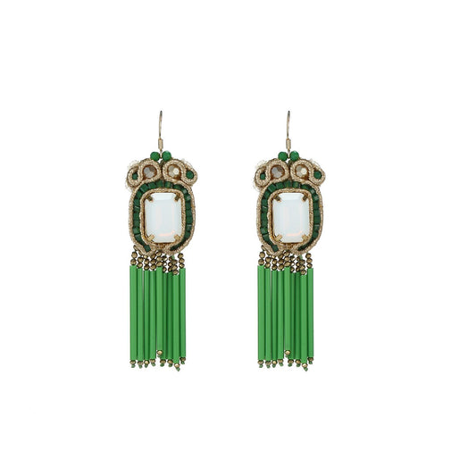 Wholesale Statement Soutache Handmade Drop Earrings With Glass Tube Fringe Custom Bijoux