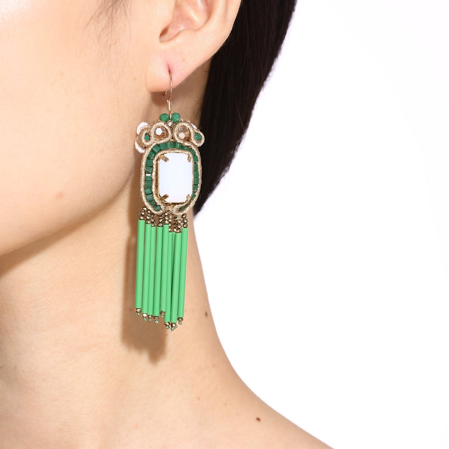 Custom Statement Soutache Handmade Drop Earrings With Glass Tube Fringe