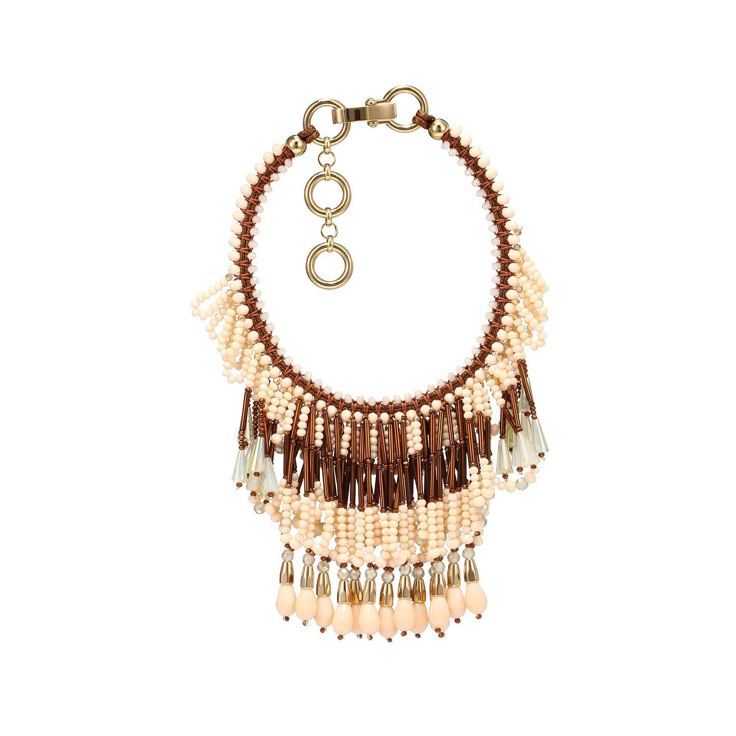 Wholesale Handcrafted Luxurious Three Layered Fringe Statement Necklace Custom Bijoux