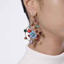 Load image into Gallery viewer, Custom Triple Hoops Enamel Flower Statement Handmade Earrings