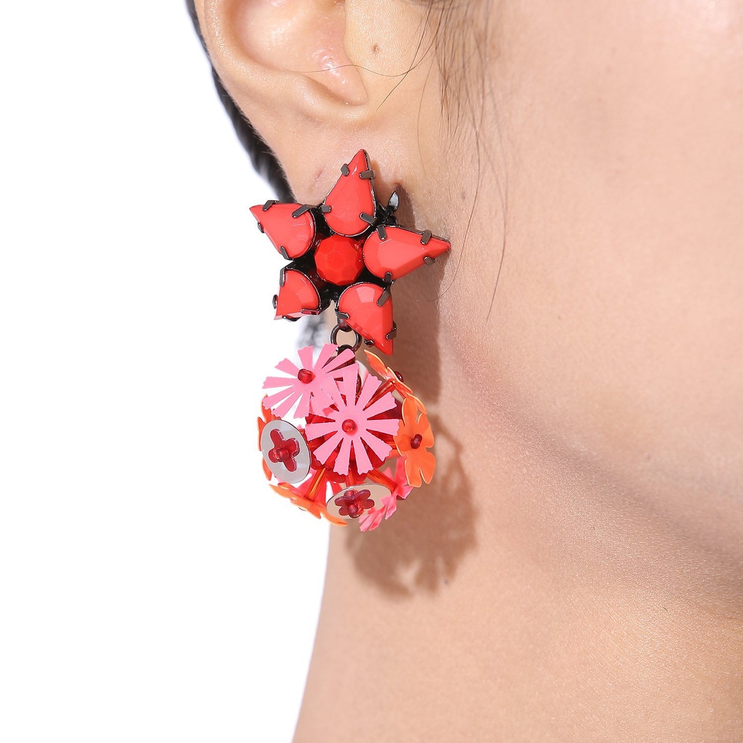 Custom Tropical Guanajuato Flower Ball Statement Handmade Drop Earrings