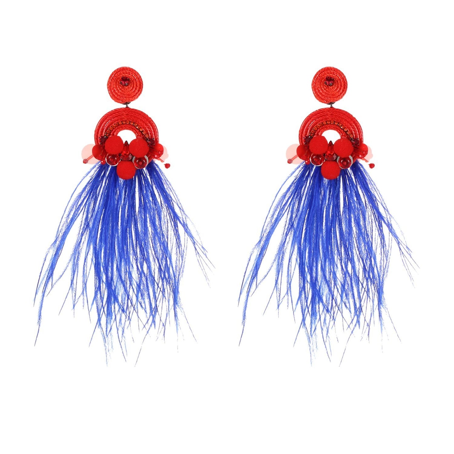 Wholesale Unique Ostrich Feather Handmade Statement Earrings Custom Bijoux