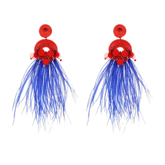 Wholesale Unique Ostrich Feather Handmade Statement Earrings Custom Bijoux