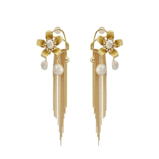 Wholesale Metal Pearl Tassel Handmade Earrings Roaring 20s Jewelry Custom Bijoux