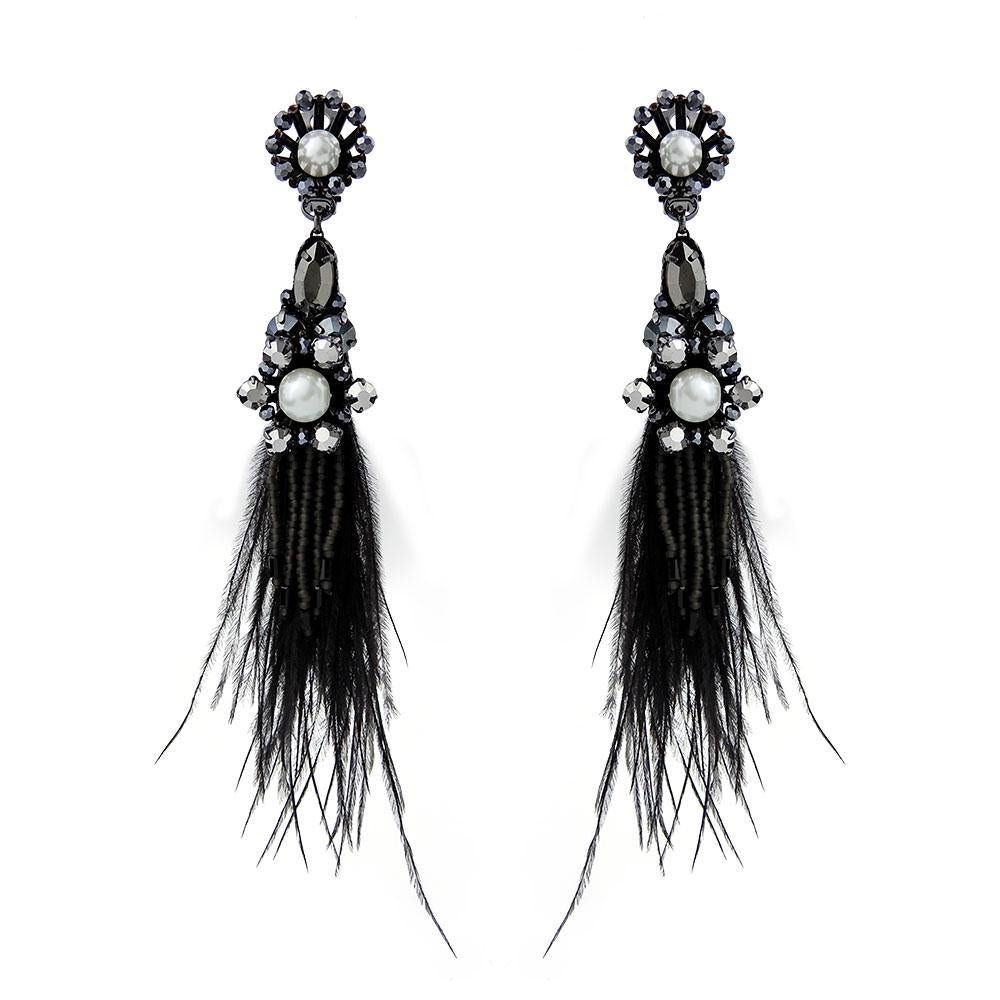 Wholesale Luxury Ostrich Feather Handmade Earrings Gothic Jewellery Custom Bijoux