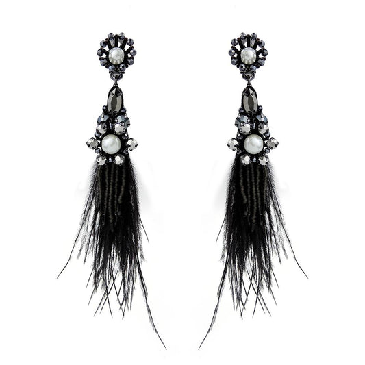 Wholesale Luxury Ostrich Feather Handmade Earrings Gothic Jewellery Custom Bijoux