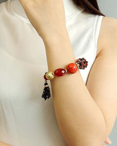 Custom Gothic Beaded Tassel Stretch Gemstone Handmade Bracelet