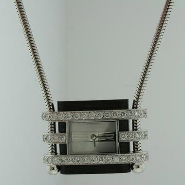 Wholesale Ladies 31mm x 21mm 18k White Gold and Black Hardwood Watches 